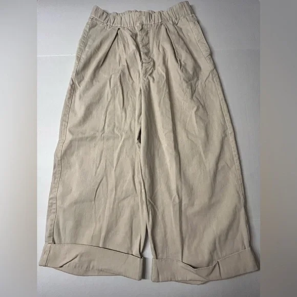 NWT $98 Free People After Love Roll Cuff Wide Leg Pants Sandshell Size Medium - Picture 5 of 13